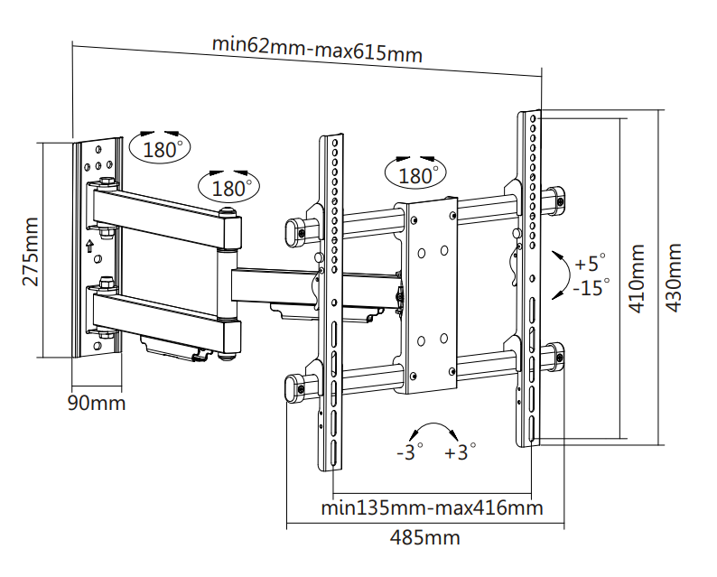 Wolff Mount TVB-77 tv wall mount – technical drawing
